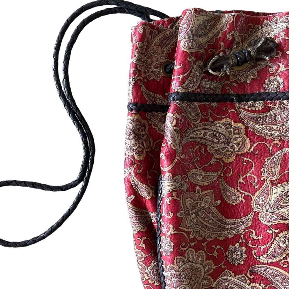 Vintage Handmade Paisley Leather Fringe Crossbody Convertible Shoulder Bag XL - Picture 4 of 13